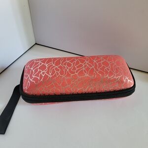 Glasses Sunglasses Hard Case Zipper Box Travel Pouch Printed Coral Red Silver